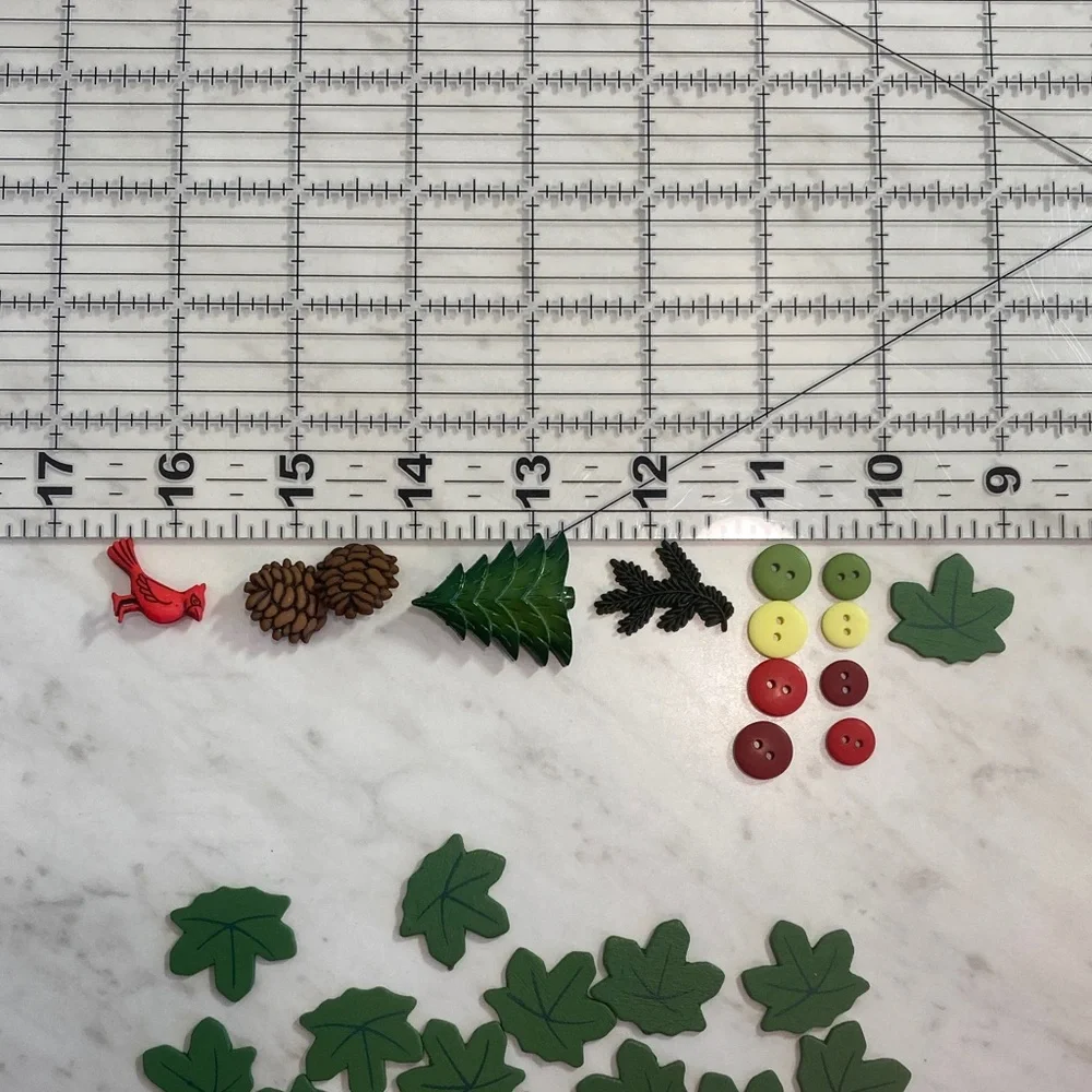 Winter Button and Wooden Leaf Embellishments